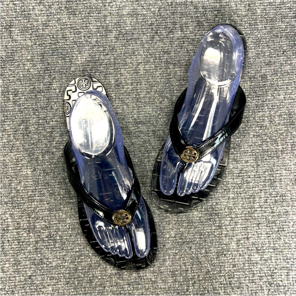Tory Burch Womens Thora Patent Leather Flip Flops Thongs Toe Post Sandals Sz 10